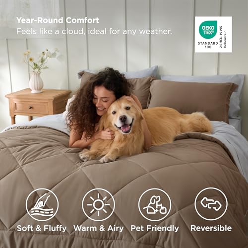 Bedsure Queen Comforter Set - 7 Pieces Reversible Brown Bedding, Queen Size Bed Set for All Seasons, Bed in a Bag with Down Alternative Comforter, Sheets, Pillowcases & Shams Bedsure