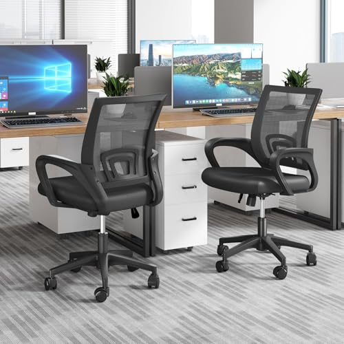OS MOTOR Home Office Chair, Ergonomic Mid-Back Mesh Desk Chair with Lumbar Support, Adjustable Swivel Rolling Design, Comfy Armrest for Work, Study, Gaming, Vanity, Black OS MOTOR