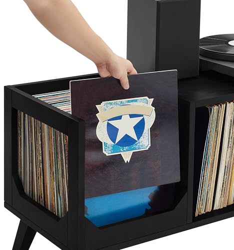 Crosley Furniture Asheville Mid-Century Modern Media Console Record Player Stand, Storage for Vinyl Records, Black Crosley Furniture