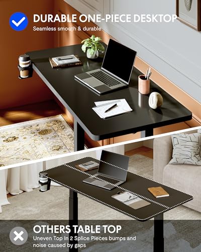 FLEXISPOT H7 Plus Gas Spring Adjustable Standing Desk, Mobile Rolling Sit-Stand Table with Wheels, Cordless Stand Up Desk for Small Spaces & Home Office, 48" One-Piece Desktop Black,Height 27.6"–45" FLEXISPOT