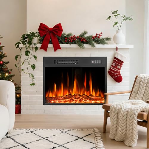 Tornivk 23 Inch Electric Fireplace Insert,750w/1500w Recessed Electric Fireplace Heater w/Timer,Adjustable Flame,Remote Control,Fireplace Insert for Bedroom,Living Room Tornivk