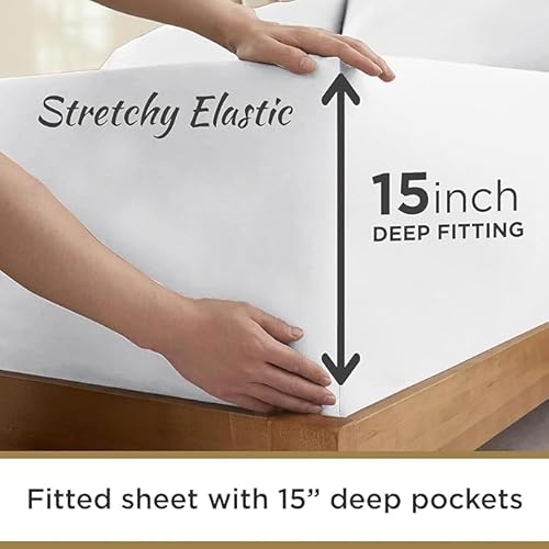 DESTINY CRESCENT BEDDING Full XL 100% Cotton Jersey Knit Sheet Set - Extra-Soft, Breathable & Hypoallergenic - 15" Deep Pockets, 54" x 80" - Ideal for Extra Long Full Beds - 4PC Set (Full XL, White) DESTINY CRESCENT BEDDING