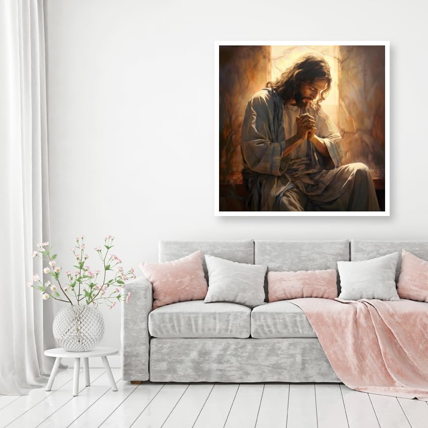 MOMDEDP DIY 5D Diamond Painting Kits for Adults: Jesus Diamond Painting Full Drill Beginners Craft Kits DIY Diamond Dots for Home Wall Decor Gifts 12x12inch Prayer MOMDEDP