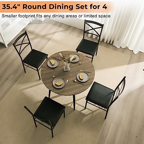 VINGLI 5 Piece Modern Round Dining Table Set for 4, 35.4" Small Round Kitchen Dining Table and Chairs Set for Home Dining Room Table with Upholstered Dining Chairs,Thicken Metal Legs VINGLI
