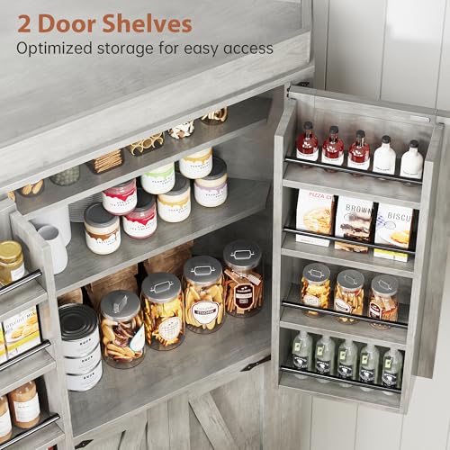 Jocoevol Corner Kitchen Pantry Storage Cabinet with Doors, Kitchen Hutch, 71'' Tall Food Storage Cabinet Furniture for Living Room, Dining Room (Grey) Jocoevol
