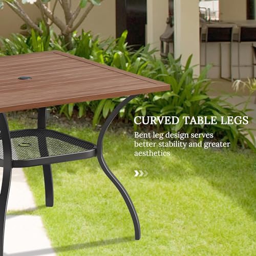 VICLLAX 5 Pieces Patio Dining Set, Outdoor Furniture Set includes 1 Square Patio Table and 4 Stackable Patio Sling Chairs, Outdoor Table and Chairs for Outsides, Walnut Table and Brown Chairs VICLLAX