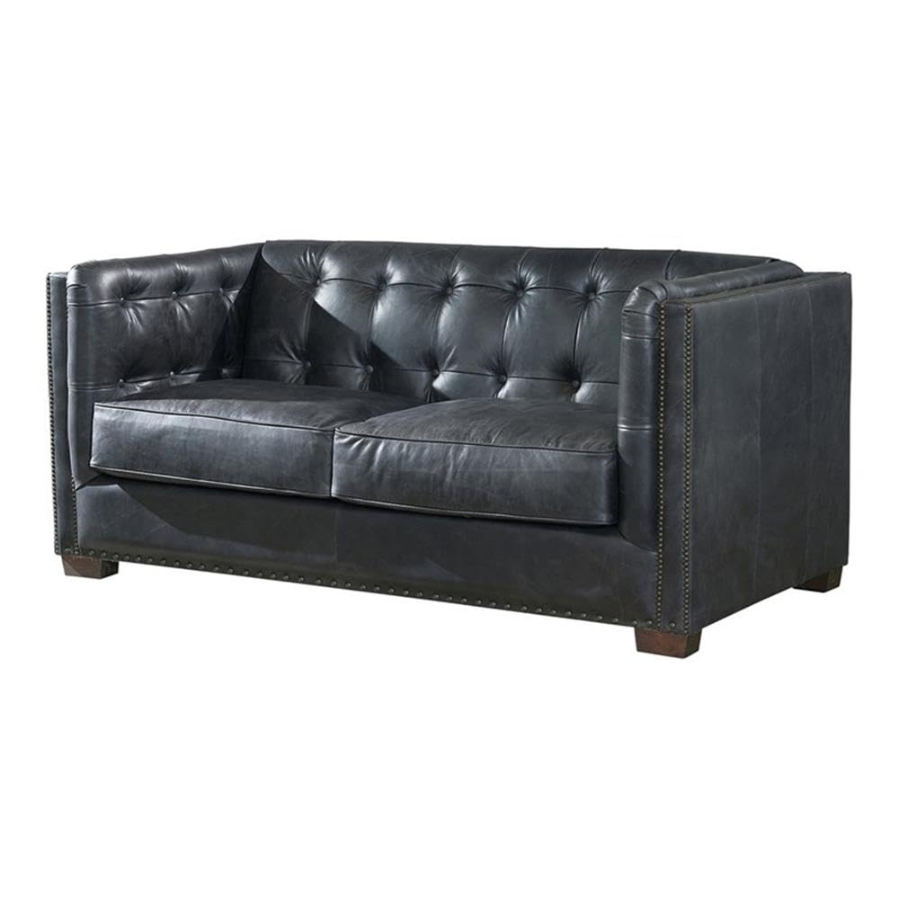 Crafters and Weavers Tuxedo Contemporary Italian Leather Loveseat in Slate Crafters and Weavers