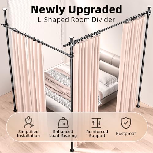 Room Divider, Tension Curtain Rod No Drilling,4-10ft(H) 28-140inch(W) Wall Divider for Room Separation, Heavy Duty Room Partition Separator, Adjustable Folding Privacy Screens,Black Daurore paw