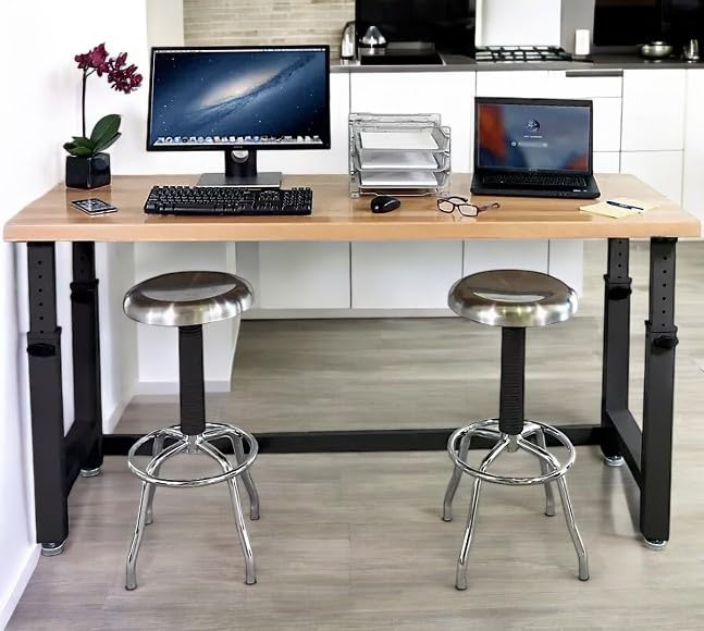 Heavy Duty Height Adjustable Workbench Table with Solid Wood Top, 1000 to 2000 lbs. Weight Capacity Workstation for Garage, Warehouse, Workshop, (28.5" to 42") Height (Graphite, 72" W x 25" D) Generic