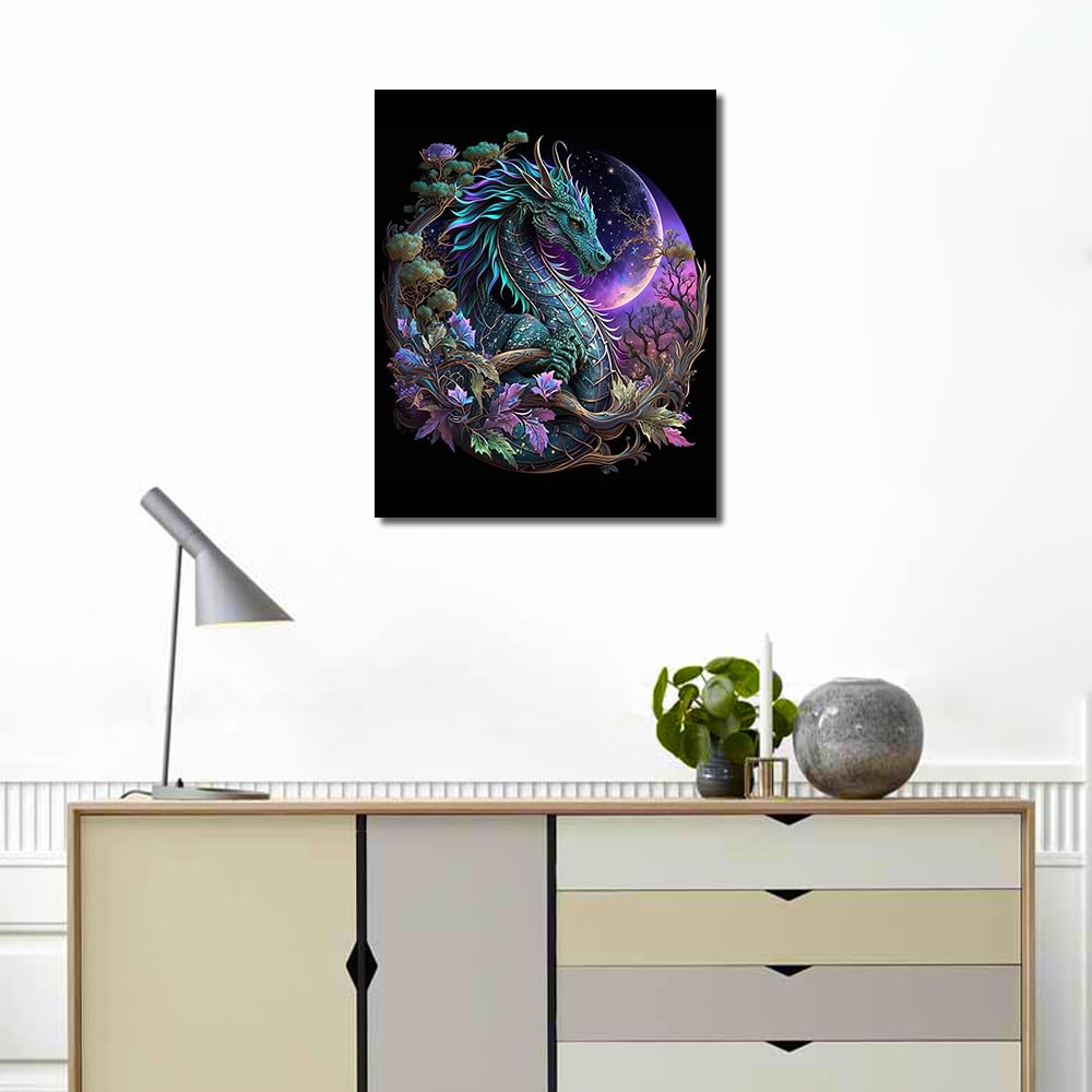 TUMOVO DIY Paint by Numbers, Red Dragon Adults' Paint-by-Number Kits on Canvas, Medieval Dragon Paint by Numbers Kit for Adults Kids and Beginner, 16X20 Inch Flameless Adult Paint by Numbers TUMOVO