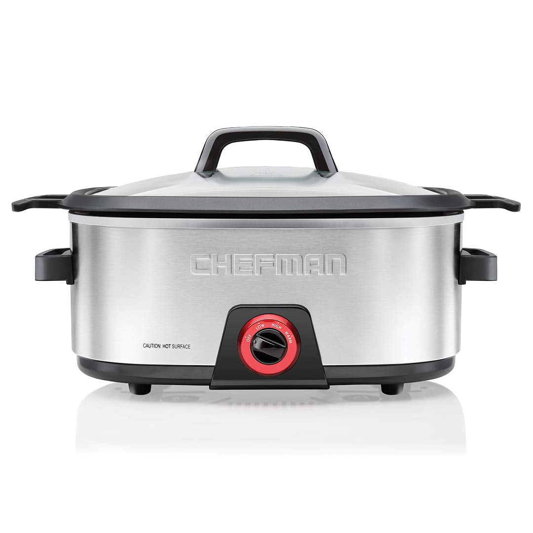 Chefman 6-Quart Slow Cooker, Electric Countertop Cooking, Stovetop & Oven-Safe Removable Insert for Browning & Sautéing, Family-Size Soups & Stews, Nonstick & Dishwasher-Safe Interior,Stainless Steel Chefman