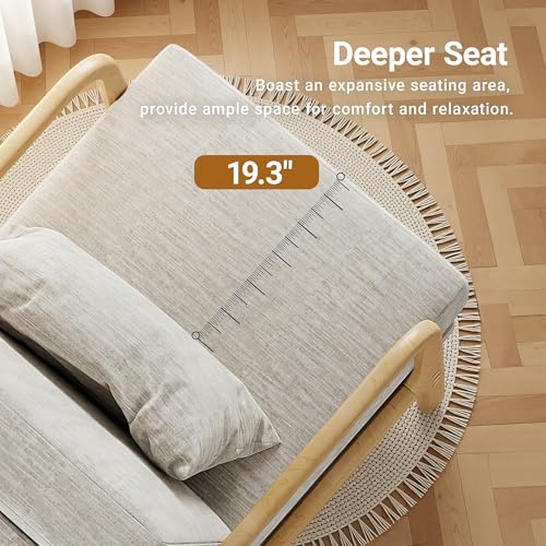 Claiks Mid-Century Modern Accent Chair, Living Room Armchair with Solid Wood Frame & Lumbar Pillow, Comfy Upholstered Lounge Chair for Bedroom, Office, Linen-Like Fabric, Light Gray Claiks