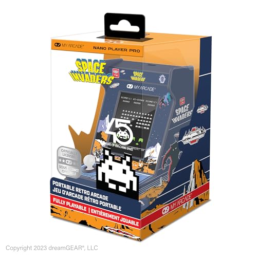 My Arcade Space Invaders Nano Player - Arcade Classics 4.5" Portable Handheld Mini Arcade Machine, 2.4" Screen Color Display, Retro Video Game My Arcade