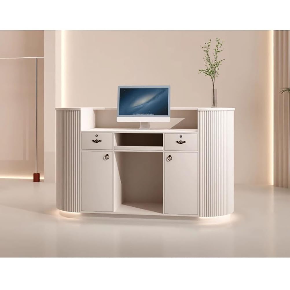 BK&MF Modern Reception Desk with Counter Drawers & Storage Shelves, Reception Room Tables,Checkout Counter for Store Hotel Office,D,120x60x100cm(47x24x39inch) BK&MF
