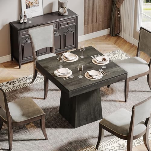 Tribesigns Square Dining Table for 4, 31.5-Inch Small Kitchen Table with Sturdy Pedestal Base, Farmhouse Dinner Table for Dining Room, Living Room, Kitchen (Gray) Tribesigns
