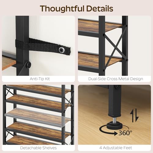 YATINEY 6-Tier Tall Shoe Rack Organizer, Wooden Shoe Storage for Closet Holds 24 Pairs, Sturdy Shoe Shelf with X-Shaped Metal Support, for Entryway, Bedroom, Rustic Brown and Black SS206BR YATINEY