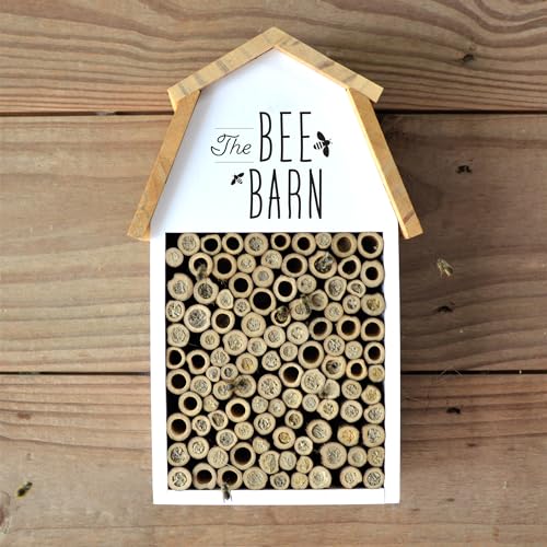 Nature's Way Wooden Bee House for Outdoor Décor, Beneficial Insects and Pollinators, Mason Bee, Leafcutter Bee, White Nature's Way