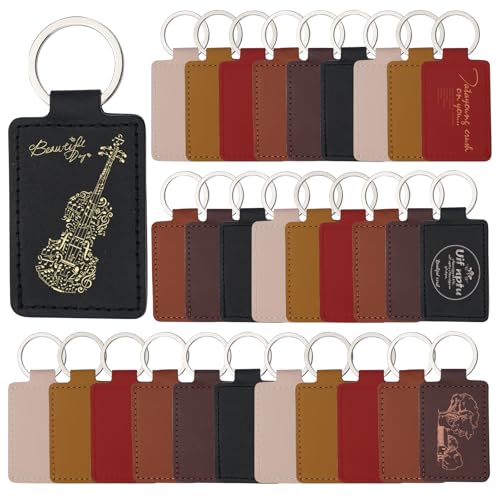 Tikjiua 30 Pcs Leather Key Fob Kit, Rectangular Leather Keychain Blanks with Keychain Rings, PU Laser Engraving Key Chain, Stamping Diy Crafts for Leather Working Tikjiua