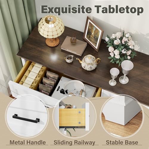 YESHOMY Dresser for Bedroom, Farmhouse 6 Drawers Dresser, Chest of Drawer Chest, Multi-Tier Clothing Storage Cabinet, White and Brown YESHOMY