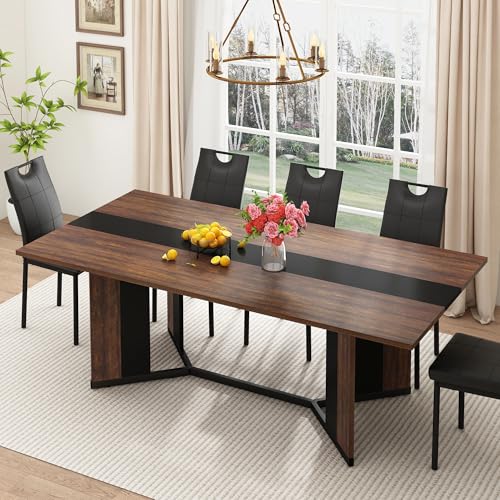 chartustriable 7PCS Dining Table Set for 4 5 6 People, 71" Large Long Wooden Kitchen Table with 6 Chairs (Brown, 71IN Table+6 PCS Chairs) chartustriable