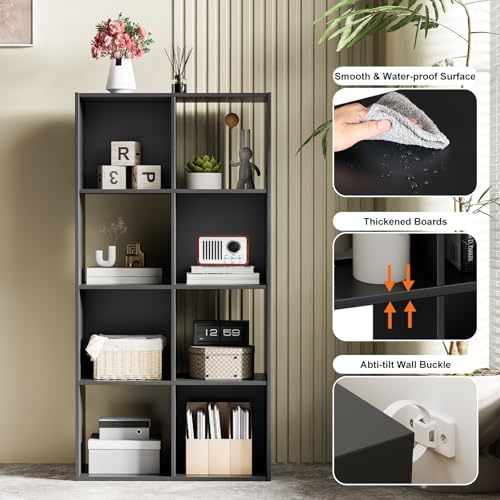 Sweetcrispy 8 Cube Storage Organizer - Open Cube Bookshelf with 4 Removable Back Panels, Display Storage Bookcase for Living Room, Bedroom, Entrance Hall, Home Office,47.7" L×11.6" W×24" H, Black Sweetcrispy