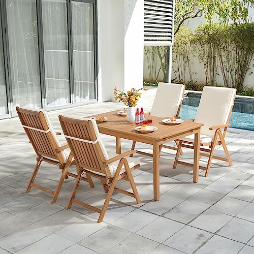 OC Orange-Casual Folding Patio Dining Chair Set of 4, Outdoor Acacia Wooden Reclining Chair w/Armrest & Removeable Cushion, FSC Certified Wood, for Porch, Backyard, Garden, Indoor, Beige OC Orange-Casual