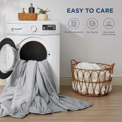 Bedsure Cooling Comforter Queen Size - GentleSoft Moisture Wicking Cooling Blanket for Hot Sleepers, Breathable Lightweight Duvet Insert, Dual-Sided Summer Blanket, Gray, 88x88 Inches Bedsure