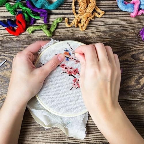 Biweutydys Needlepoint Kits for Adults Birds on Cherry Blossom Branches Pattern Cross Stitch Kits Cherry Blossom Flowers Hand Embroideried Kit with Embroidery Hoop and Instruction Mother's Day Gift