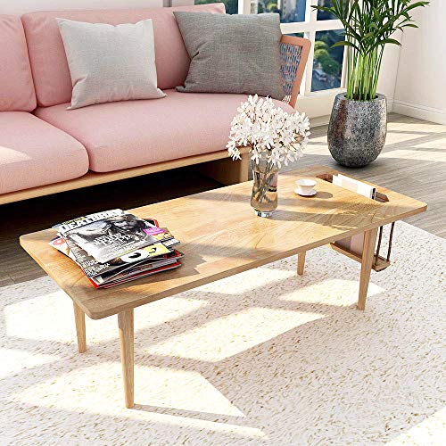 WoodShine Mid Century Modern Mini-Swing Wooden Coffee/Tea Table, Japanese Accent Floor Desk, Real Solid Wood Cafe Table with Storage for Home Living room,Office, Length of 47.25 inches,Natural WoodShine