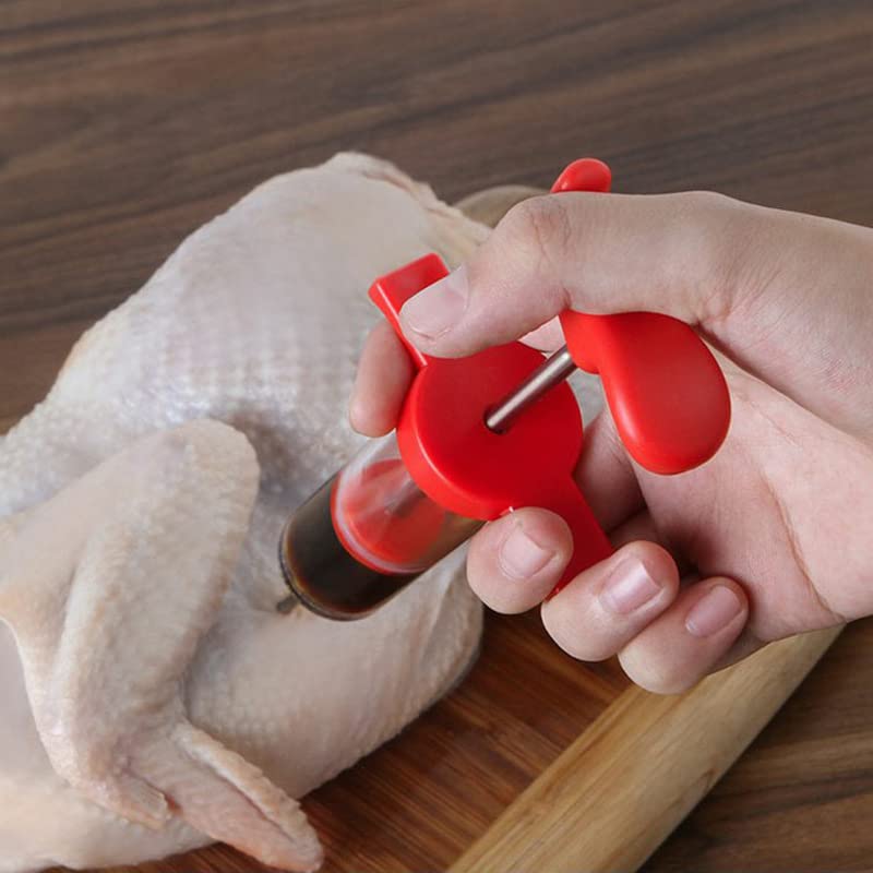 Meat Injector Kit, Plastic Marinade Turkey Injector Syringe with Screw-on Meat Needle for BBQ Grill,1-oz,with 2 Professional Needles,1 Cleaning Brush,3 Extra O-Rings,1 Brush For Basting OBHRRY