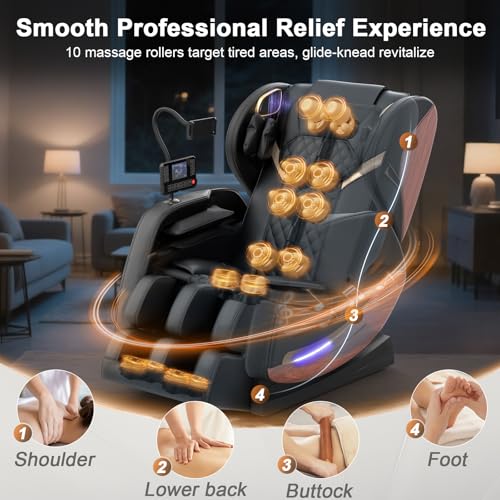 2026 Massage Chair, Massage Chairs Full Body and Recliner with 10 Fixed Points, Zero Gravity, Wood Grain Leather, Foot Massage, Airbags, Lumbar Heating, Bluetooth and Control Screen (Elegant Black) yewglen