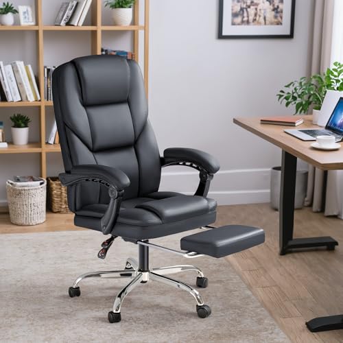 Furmax Executive Office Chair with Foot Rest Big and Tall Office Chair Ergonomic Home Office Desk Chairs Reclining High Back Leather Chair with Lumbar Support, 400LBS (Black) Furmax