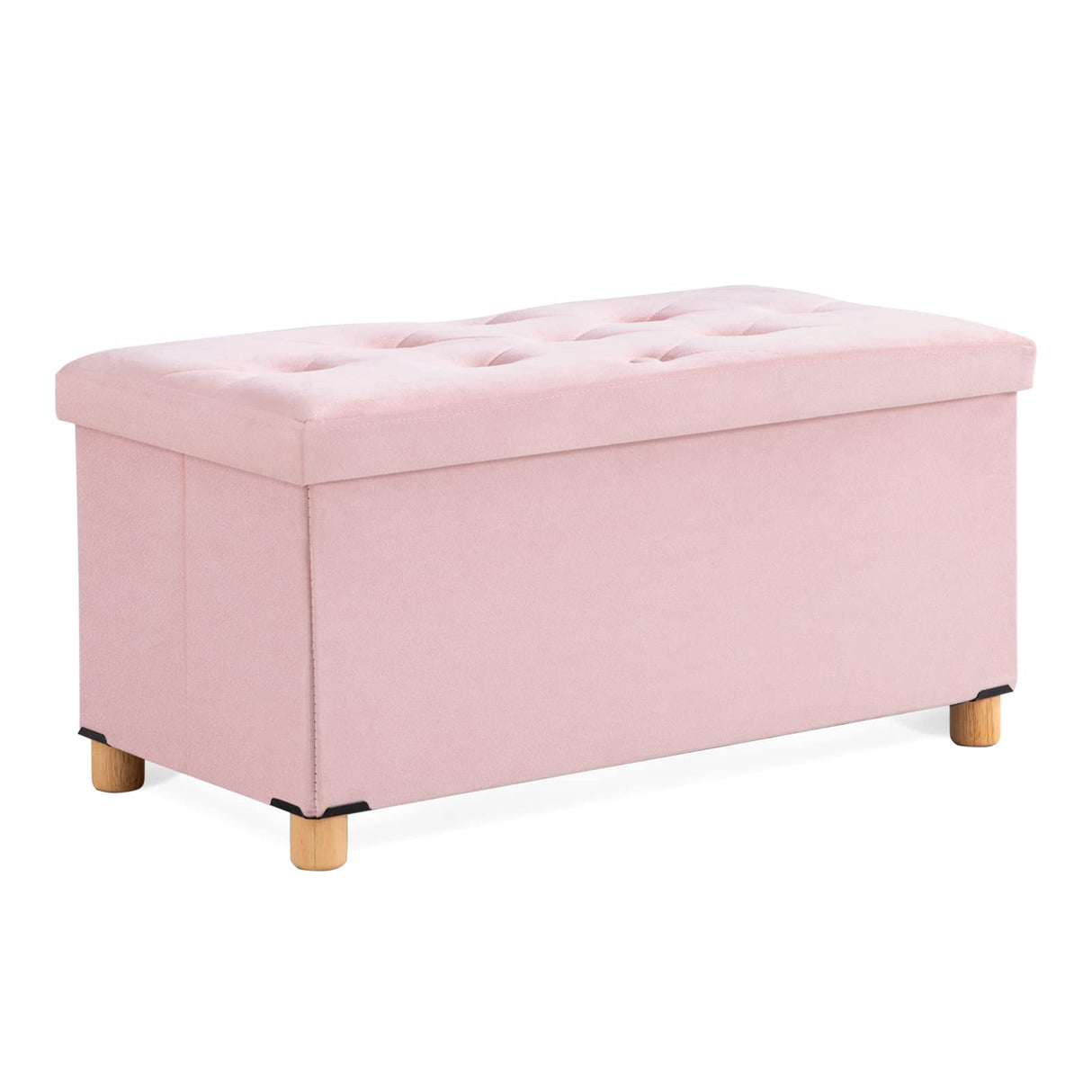 BRIAN & DANY 30 Inches Folding Storage Ottoman Bench, Ottoman with Storage for Living Room, with Wooden Feet and Lid, Pink BRIAN & DANY