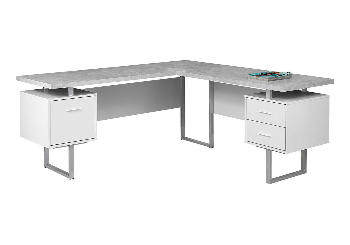 Monarch Specialties Computer 70"L Desk Left or Right Facing - White / Cement-Look Monarch Specialties