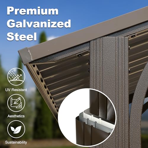 Domi 8x5FT Hardtop Grill Gazebo, Outdoor BBQ Gazebo with 2 Side Shelves and Ceiling Hook, Outdoor Grill Canopy with Galvanized Steel Double Roof for Patio Lawn Backyard Deck, Brown domi outdoor living