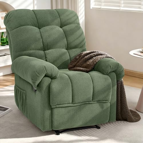 GEEVIVO Recliner Chair, Manual Armchair for Adults with Adjustable Push Back & Side Pocket Small Single Sofa Overstuffed Upholstered for Living Room, Bedroom, Home Theater, Green
