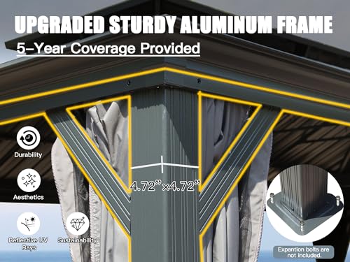 Domi 14x22FT Hardtop Gazebo, Permanent Outdoor Gazebo with Galvanized Steel Double Roof and Aluminum Frame, Curtain and Netting, Large Pavilion Gazebo for Patio Deck Garden, Grey domi outdoor living