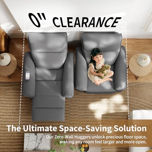 QKFF Wall Hugger Power Recliner Chair, Zero Wall Electric Recliner Chairs with USB Port, Snowflake Velvet Space Saving Large Recliner for Living Room, RV, Home Theater