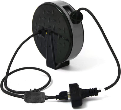 GREATIDE 30 Ft Retractable Extension Cord Reel, 16/3 SJTW Power Cord with 3 Electrical Outlets and 10 Amp Circuit Breaker, Ceiling or Wall Mount, Metal Plate, UL Listed, Grey
