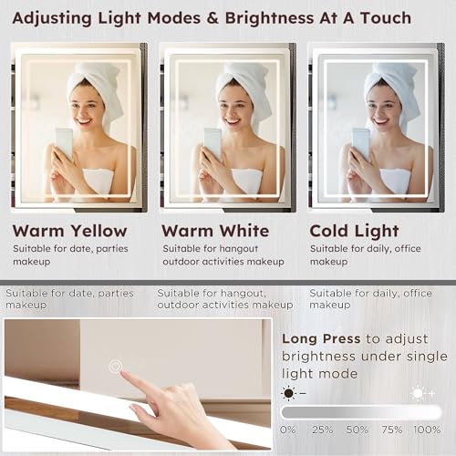 Makeup Vanity Desk with Mirror and Lights,Sliding Mirror & Drawers & Storage Shelves & Stool, Brightness Adjustable,3 Lighting Mode, for Bedroom,White Legendstone