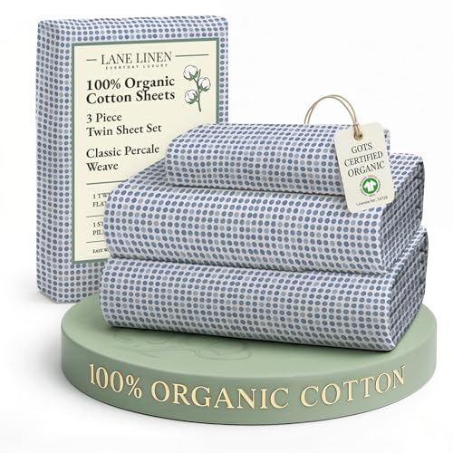 LANE LINEN 100% Organic Cotton Twin Sheets Set - 3 PC Bedding Sheets & Pillowcases - Breathable & Cooling Bed Sheets - Deep Pocket up to 15", Sheets for Twin Size Bed: Polka Dot (Blue) LANE LINEN