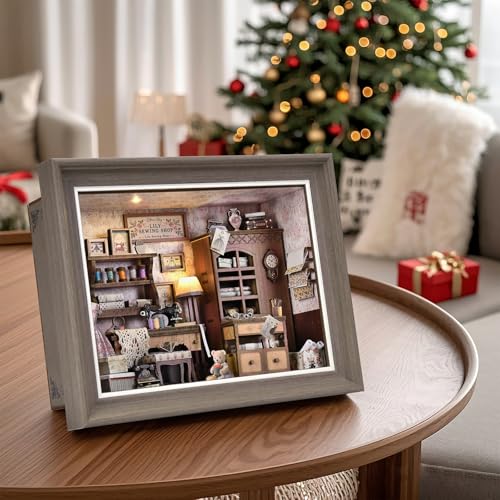 Book Nook Kit - 3D Wooden Puzzle with LED Switch Control & Wall-Mountable Frame,DIY Miniature House for Beginners,Bookshelf/Tabletop/Wall Decor for Craft Lovers,Dollhouse Gift (Lily Sewing Shop)