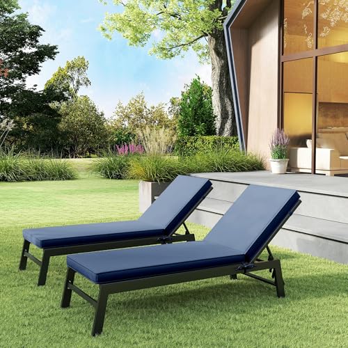 Outsunny Chaise Lounge Cushions Outdoor Set of 2, Fade Resistant, 72 x 21 x 3 in Sun Lounger Replacement Cushions, Patio Lounge Chair Pads with Removable Cover for Pool, Beach, Deck, Lawn, Blue