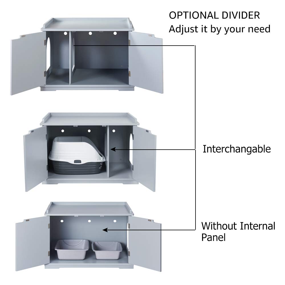 unipaws Cat Litter Box Enclosure Furniture, Cat Washroom, Hidden Litter Box Cover, Cabinet for Large Cat, Dog Proof Cat Litter Boxes, Hideaway Litter Box, Cat House, Grey unipaws