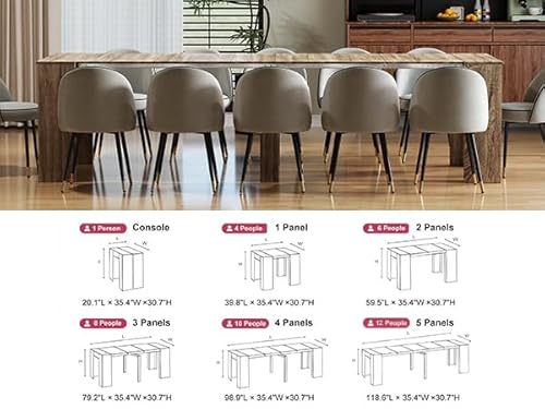 HOMBIX Extendable Console to Dining Table for 12, Transformer Dining Table, Folding Space Saving Dining Room Table Multipurpose Use, Grey HOMBIX