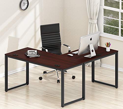 SHW Home Office 55"x60" Large L Shaped Corner Desk, 24" Deep, Cherry SHW