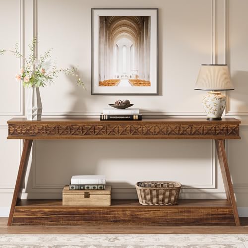 Tribesigns 70.9 Inch Long Console Table for Entryway, 2-Tier Farmhouse Entryway Table with Storage, Narrow Sofa Table Behind The Couch, Wood Accent Table for Hallway, Living Room, Foyer, Dark Brown Tribesigns