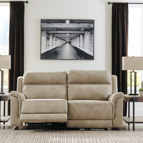 Signature Design by Ashley Next-Gen DuraPella Faux Leather Zero Wall Power Reclining Sofa with USB, Beige Sand Signature Design by Ashley