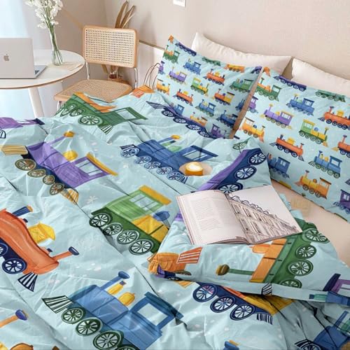 3-Piece Double-Sided Printed Duvet Cover Set Single – Soft Microfiber Bedding with Minimalist Children Cartoon Design with Zipper Closure,Includes 1 Duvet Cover + 2 Pillowcases Blue Generic