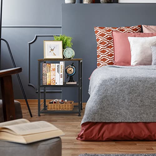 OYEAL Night Stand Industrial End Table with Storage Shelf Farmhouse Sofa Side Table for Small Spaces, Bedside Table for Living Room Bedroom, Stable Metal Frame,Rustic Brown OYEAL